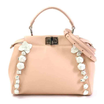 FENDI Handbag Shoulder Bag Mini Peekaboo Leather Pink Beige/White Silver Women's