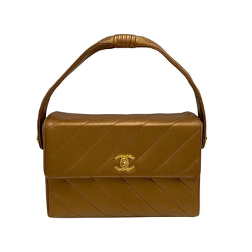 CHANEL Coco Mark Turnlock Lambskin Leather One Shoulder Handbag Tote Bag Gold 70775