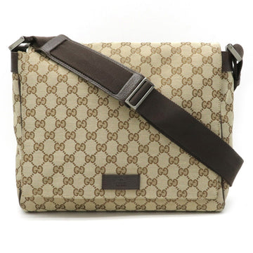 Gucci GG canvas shoulder bag leather khaki beige dark brown 146236
