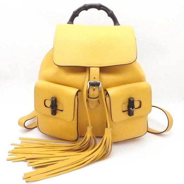 GUCCI Backpack Bamboo Fringe Leather Yellow Ladies 370833