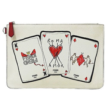 FENDI Bag Men's Clutch Second Leather White Playing Cards