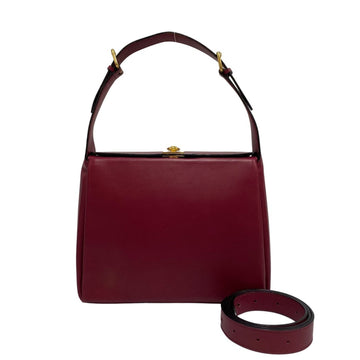 CELINE Vintage Ring Hardware Logo Leather 2way Handbag Shoulder Bag Sacoche Bordeaux