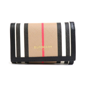 BURBERRY Trifold Wallet/Coated Leather Black x Beige White Red Unisex