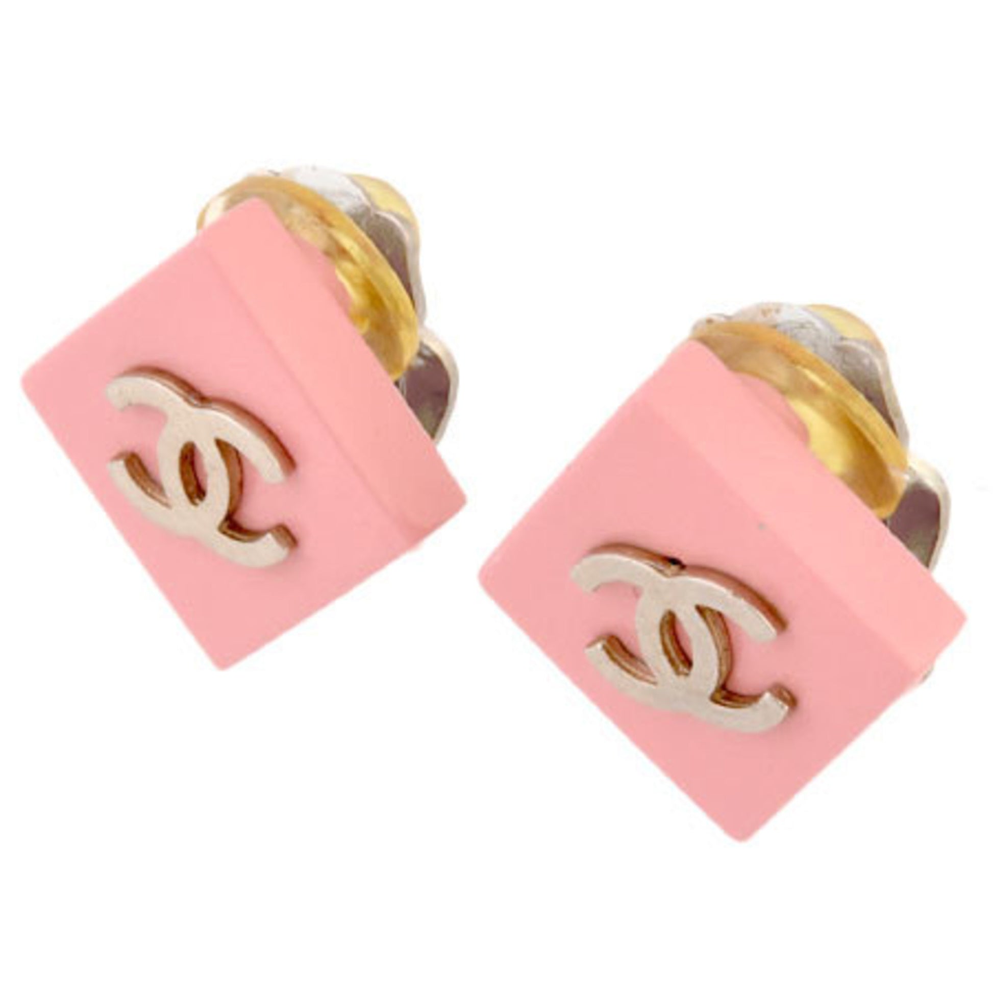 Chanel Coco Mark Earrings Square Metal Pink