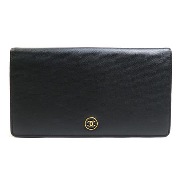 CHANEL bi-fold long wallet coco button leather black ladies h29486f