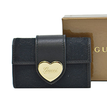 GUCCI 6 consecutive key case GG black x gold canvas leather metal material holder ladies 203551