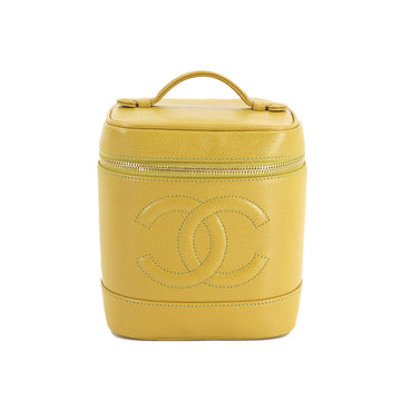 Chanel Caviar Skin Vanity Hand Bag Leather Yellow A01998 Cocomark Gold Hardware Vintage