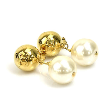 CHANEL earrings metal/fake pearl gold x white ladies