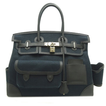 Hermes Birkin 35 Cargo U Engraved () Women's Men's Handbag Toile Ash Noir (Black) x Palladium Hardware