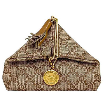 CELINE Coin Case Beige Brown Gold Macadam M07 Purse PVC GP Leather  Wallet Tassel Ladies Compact