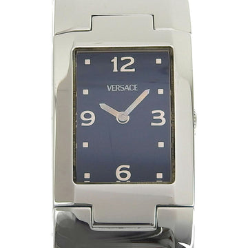 VERSACE stainless steel silver quartz analog display ladies black dial watch