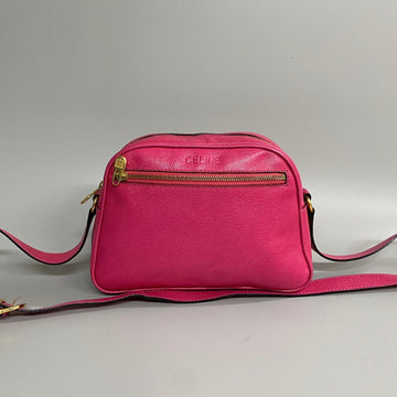 CELINE Vintage Logo Triomphe Leather Genuine Mini Shoulder Bag Sacoche Crossbody Pink