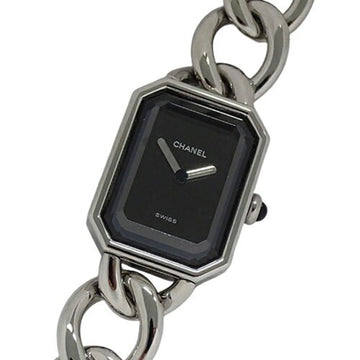 CHANEL Watch Ladies Premiere Quartz Stainless Steel SS L Size H0452 Chain Silver Black Square Polished