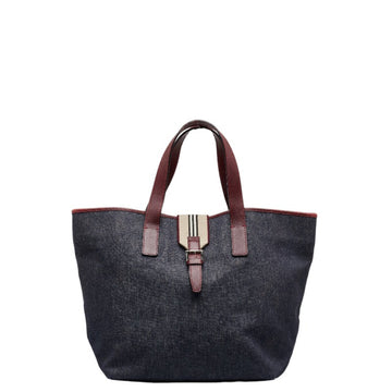 BURBERRY Tote Bag Indigo Blue Wine Red Leather Women's