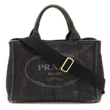 PRADA CANAPA Tote Bag Shoulder Denim NERO Black Boutique Purchased Item B2439G