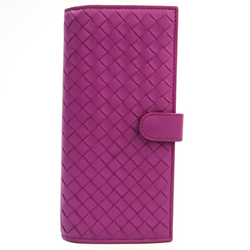 Bottega Veneta Intrecciato Unisex Leather Long Wallet (bi-fold) Purple