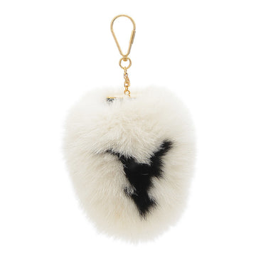 LOUIS VUITTON Fuzzy V Bag Charm Keychain Fur White/Black M67369