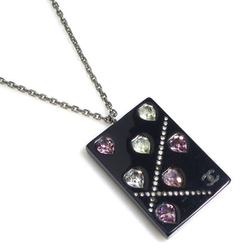 CHANEL Necklace Coco Mark Heart Resin/Metal Black/Silver/Pink Women's