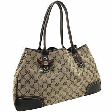 Gucci Tote Bag Princey GG Canvas Leather Beige Dark Brown 163805 GUCCI Ribbon Handbag Shoulder Back