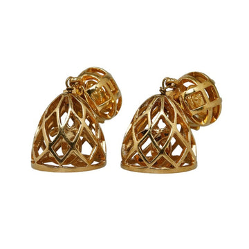 CHANEL Birdcage Motif Coco Mark Earrings Gold Plated Women's