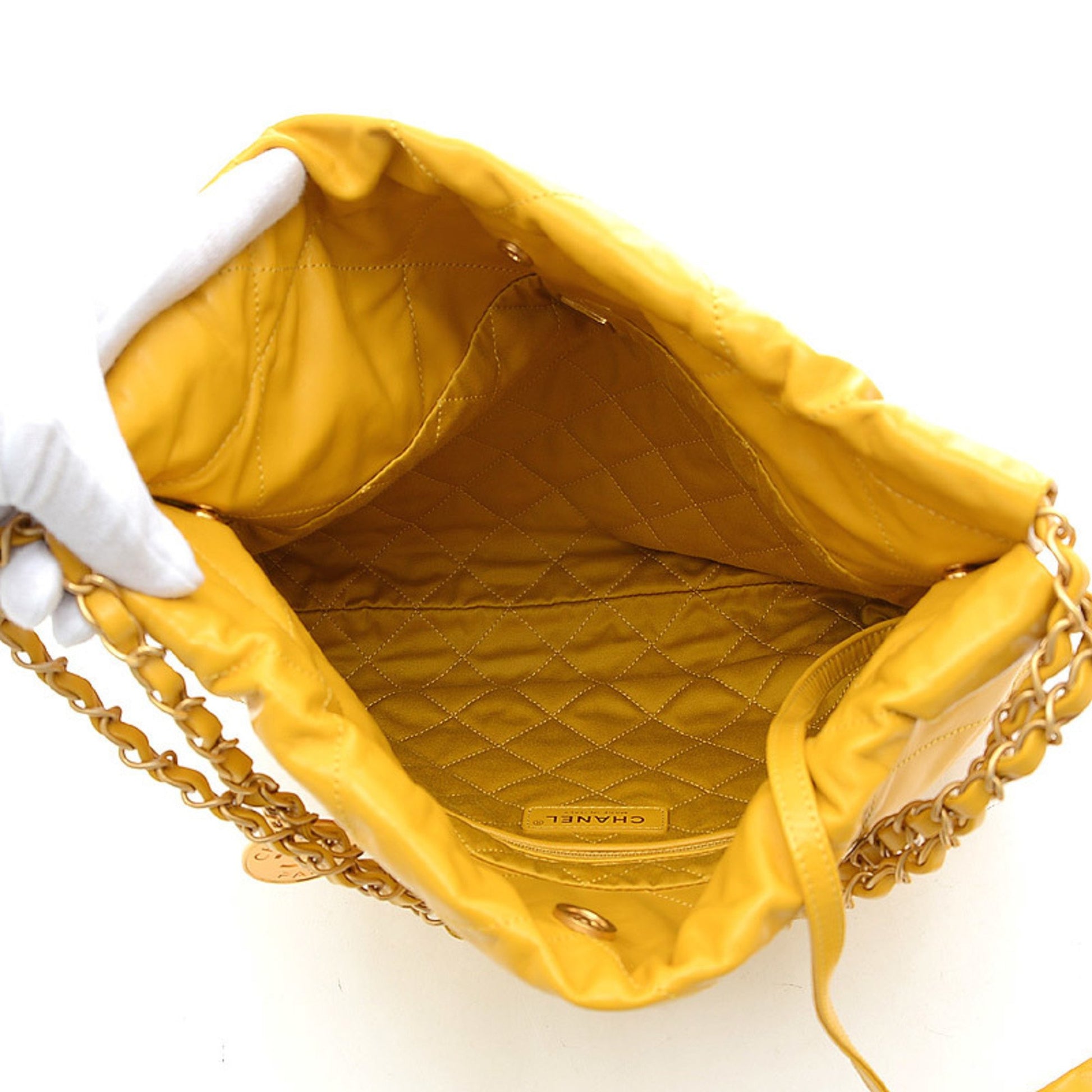 Chanel 22 Chain Shoulder Bag with Small Pouch Leather Yellow AS3260