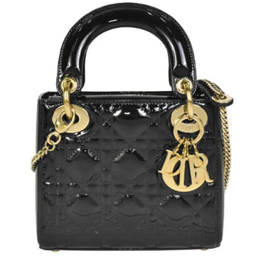 Christian Dior Lady cannage patent calfskin handbag tote bag enamel leather black