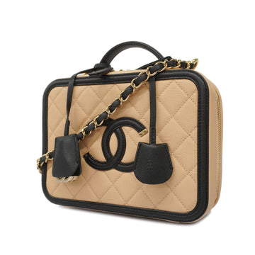 Chanel 2way Bag CC Filigree Women's Leather Handbag,Shoulder Bag Beige