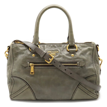 PRADA handbag shoulder bag leather khaki gray