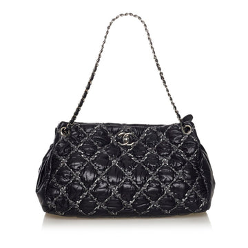 Chanel Matelasse Paris Vivance Coco Mark Chain Shoulder Bag Black Silver Nylon Leather Ladies