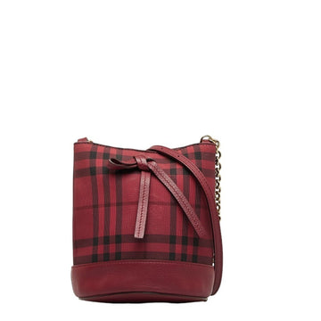 BURBERRY Nova Check Shadow Horse Chain Shoulder Bag Red Canvas Leather Women's