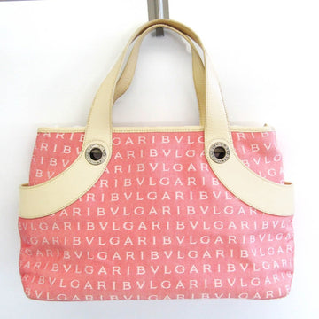 BVLGARI Logomania Lolita 22778 Women's Canvas,Leather Handbag Cream,Salmon Pink