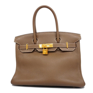 HERMES Handbag Birkin 30 Y Engraved Taurillon Clemence Etoupe Gold Hardware Women's