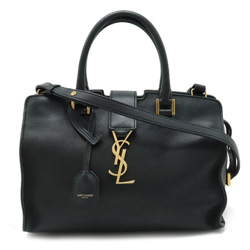 YVES SAINT LAURENT SAINT LAURENT PARIS Saint Laurent Paris YSL Monogram Baby Cabas Handbag Shoulder Bag Leather Navy Black 424868