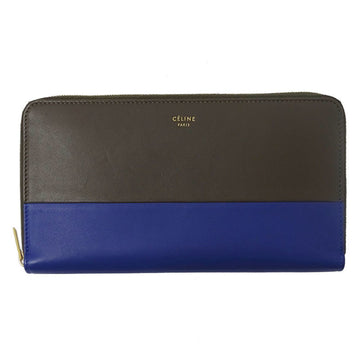 Celine Wallet Women's Leather Charcoal Brown Blue Bicolor Round