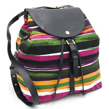 KATE SPADE Saturday Backpack Black Multicolor Canvas Leather Striped Women's