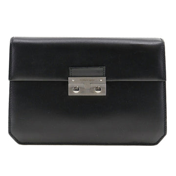 SALVATORE FERRAGAMO Clutch bag Second 24 0545 Leather Made in Italy Black Flap Unisex