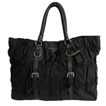 PRADA Triangle Logo Metal Fittings Nylon Leather Genuine Belt Handbag Mini Tote Bag Black