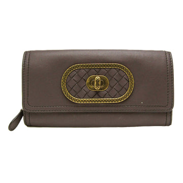 BOTTEGA VENETA Intrecciato Women's Leather Long Wallet [bi-fold] Purple Brown