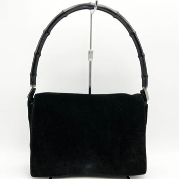 GUCCI Bamboo Shoulder Bag Handbag Black Suede Ladies Fashion 001 3239 USED