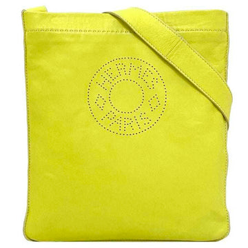 Hermes shoulder bag Crude cell yellow lime leather Anumiro O engraved HERMES punching pochette ladies