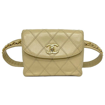 Chanel Waist Bag Beige Gold Bicolore Cosmos Line Leather Lambskin CHANEL Belt Turn Lock Cocomark Flap Chain Pouch Ladies
