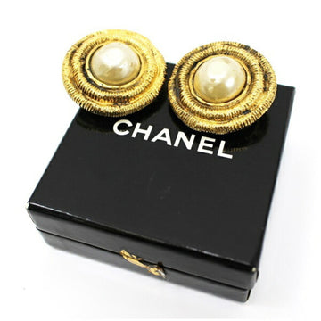 CHANEL earrings fake pearl gold clip type ladies