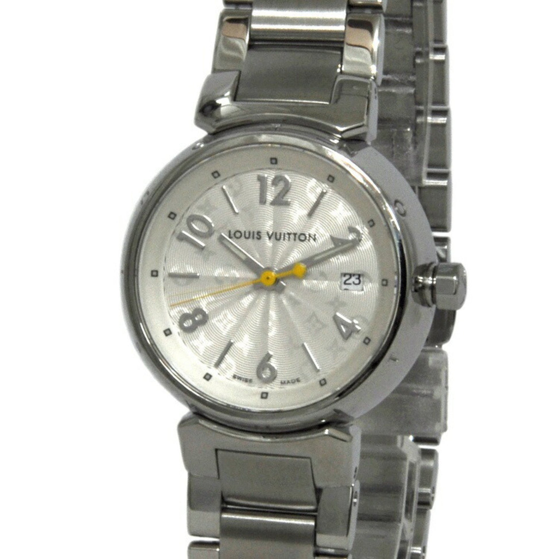 Louis Vuitton watch tambour silver white yellow Q121K SS quartz LOUIS