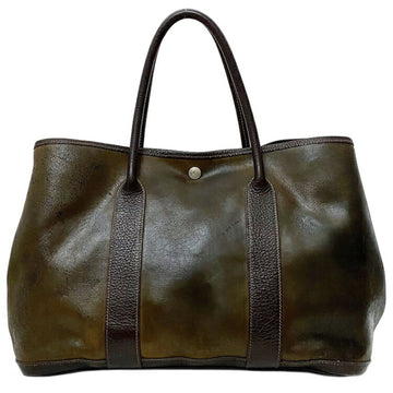 Hermes Tote Bag Garden PM Brown Leather Amazonia T Engraved HERMES Dark Women's Handbag