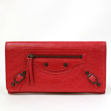 Balenciaga Long Wallet Continental Leather Red Women's Men's