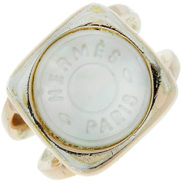 HERMES Corozo Serie Ring Gold Plated x White Shell No. 9 Women's