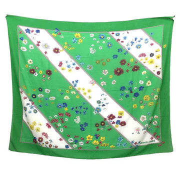 HERMES Scarf Stole Shawl Pareo Flower Long Cotton Green Multi Cover