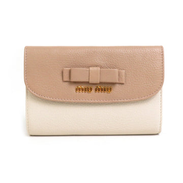 MIU MIUMIU Bifold Wallet Leather Beige x Ivory Ladies