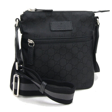 GUCCI Shoulder Bag GG 449183 Black Nylon Canvas Leather No Gusset Sacoche Pochette Women Men