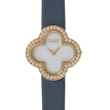 VAN CLEEF & ARPELS Van Cleef Arpels Alhambra Small Bezel Diamond VCARM95900 Ladies YG/Satin/Leather Watch Quartz Shell Dial